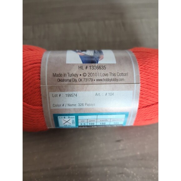 I Love This Cotton Yarn Papaya #328 Orange-Red 3.5 oz 180 yds 2010 New Skein - Picture 2 of 4